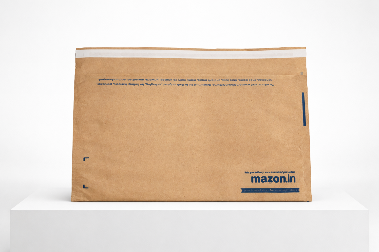 amazon mailer on white pedestal